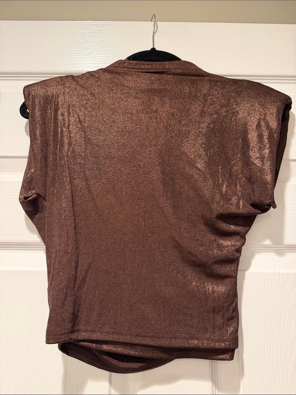 NWOT Astr Shimmery Metallic Brown Draped Cowl Neck Top Size XS - Picture 3 of 8